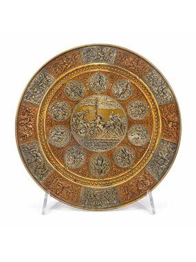 Thanjavur Wall Art Plate Charger Indian Tanjore Repousse Metal Vintage Antique H